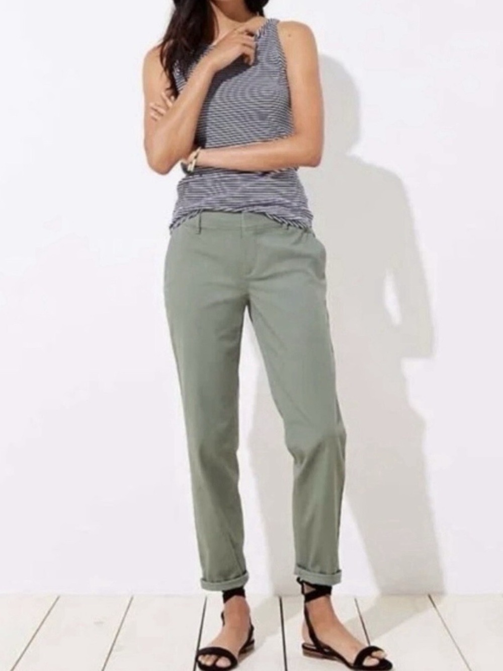 Casual Olive Green Straight-Leg Pants